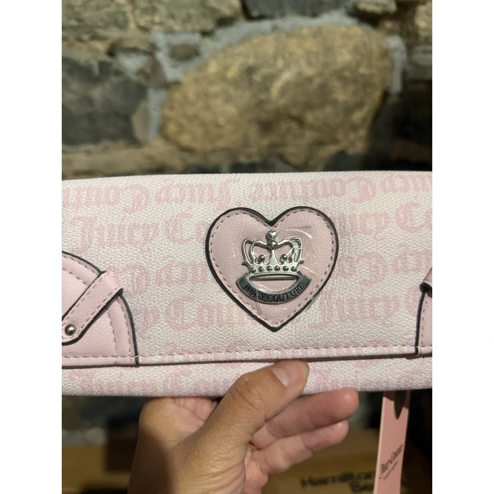 Juicy Couture Her Majesty Single Gusset Flap Clutch Wallet Chiffon Pink NEW